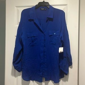 Royal blue button down blouse
